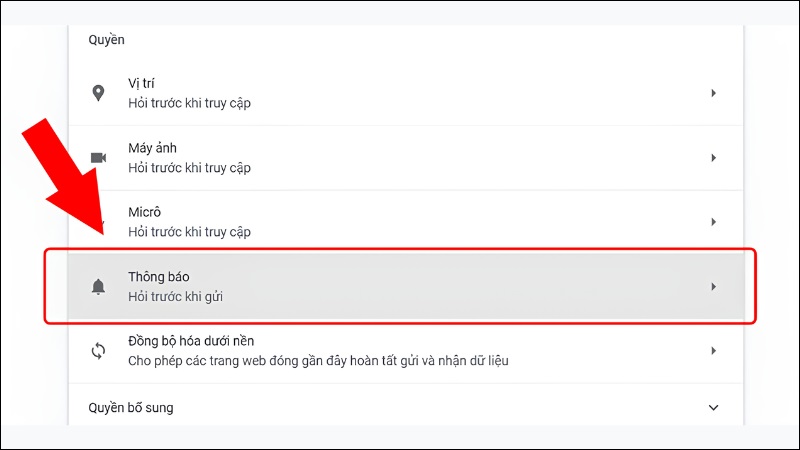 Chọn vào mục Thông báo Chọn vào mục Thông báo