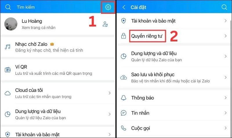 Chọn mục Quyền riêng tư