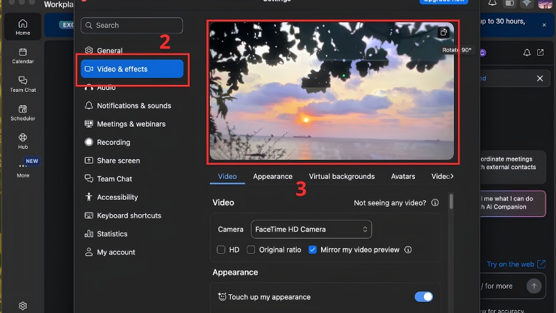 Chọn mục Video effects Chọn mục Video effects