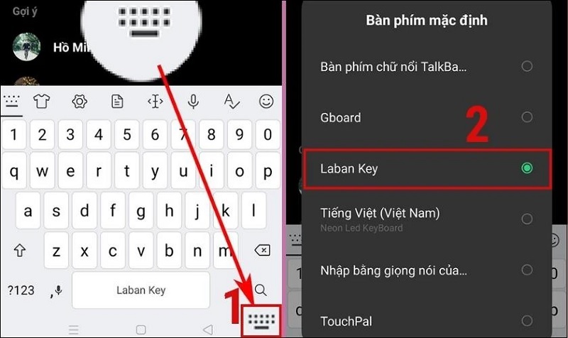 Chọn vào biểu tượng bàn phím