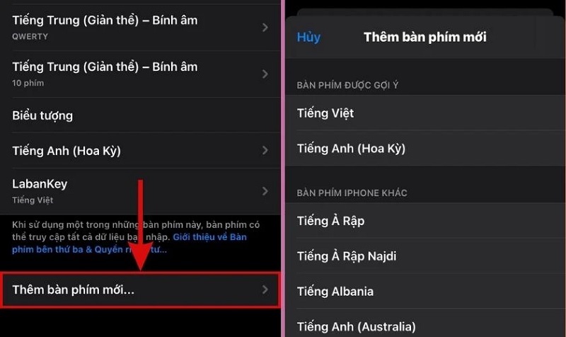 Chọn Thêm bàn phím mới