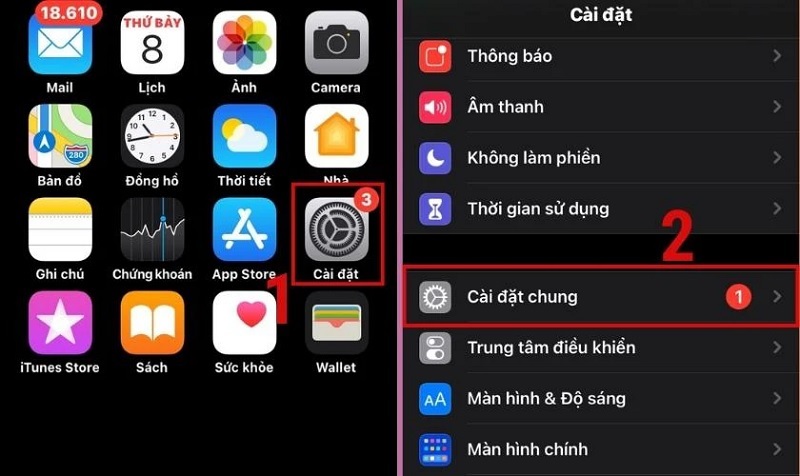 Chọn vào mục Cài đặt chung