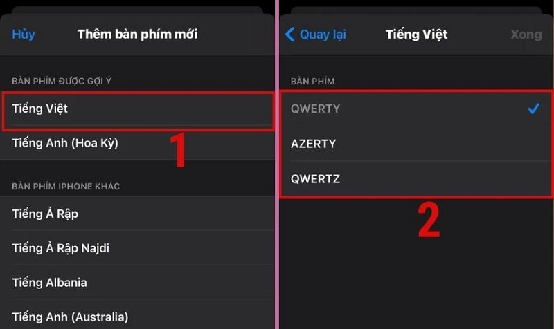 Tích vào 1 trong 3 kiểu bố cục bàn phím cho iPhone