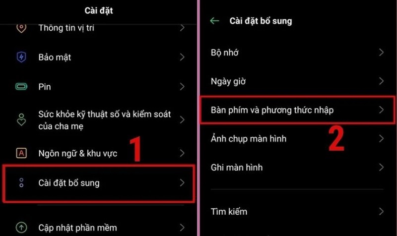 Chọn Bàn phím và phương thức nhập