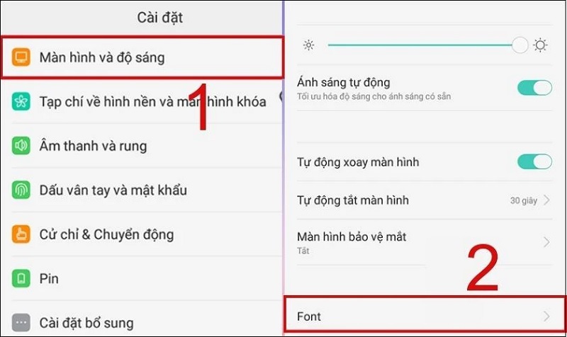 Chọn vào mục Font