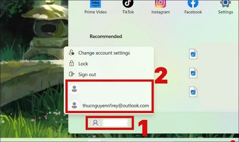 Chọn vào tài khoản Microsoft hiện tại và tài khoản mà bạn có nhu cầu chuyển đổi