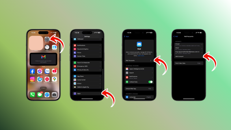 Cách thêm tài khoản Gmail vào iphone