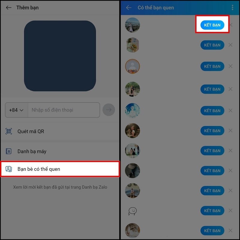 Nhấn nút Kết bạn