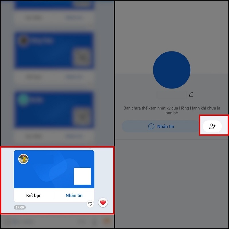 Nhấn vào biểu tượng kết bạn