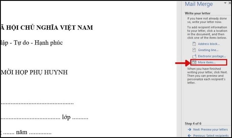 Chọn mục More items