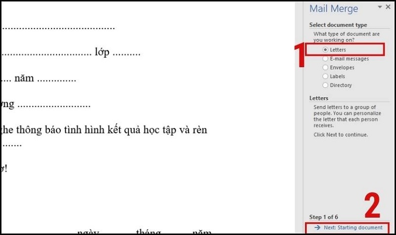 Chọn mục Next: Starting document