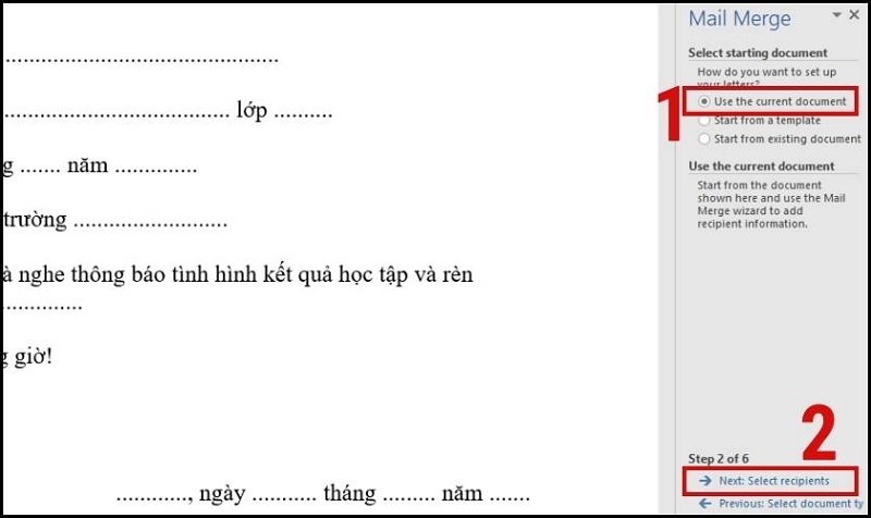 Chọn Next: Select Recipients