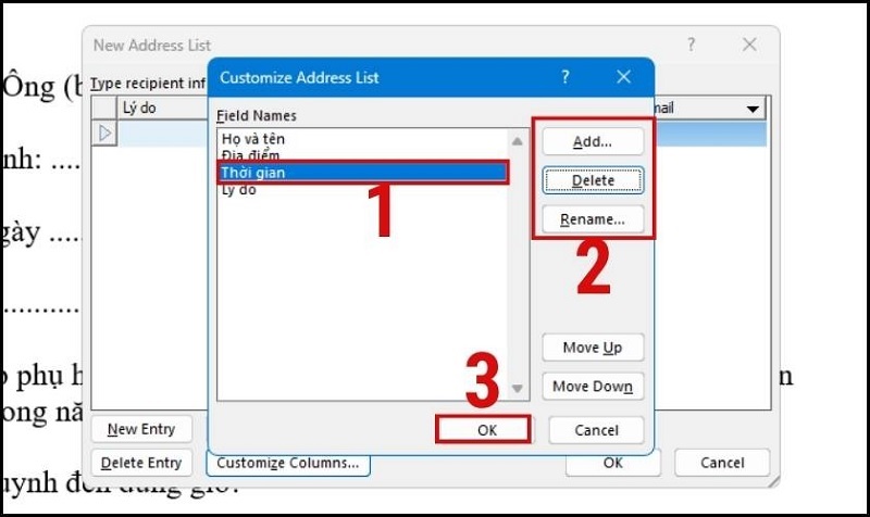 Các dữ liệu bạn có thể tùy chỉnh lại