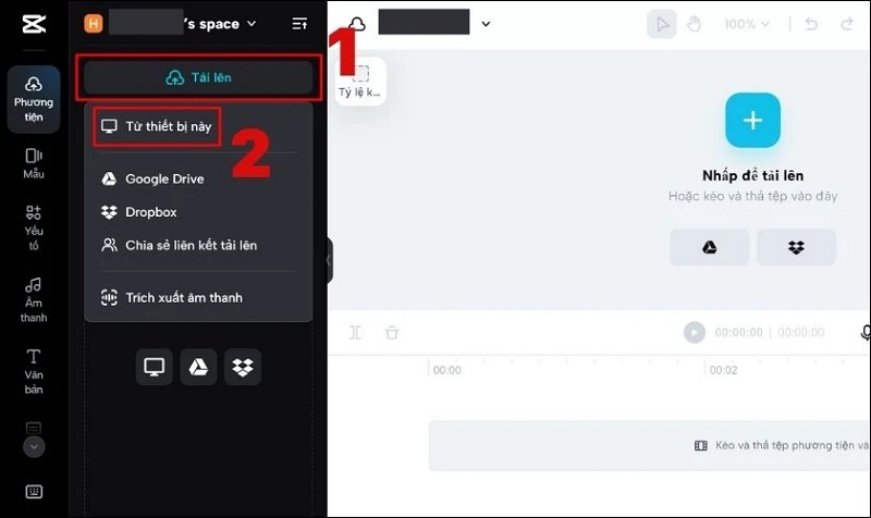 Chọn nguồn có video mà bạn muốn tua nhanh trên Capcut