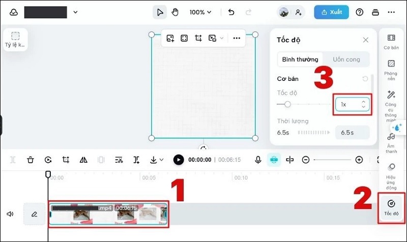 Nhấn vào công cụ Tốc độ