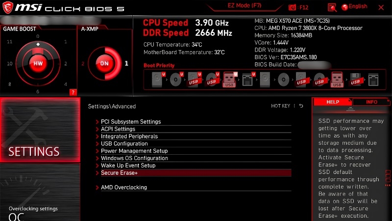 Giao diện BIOS trên laptop MSI