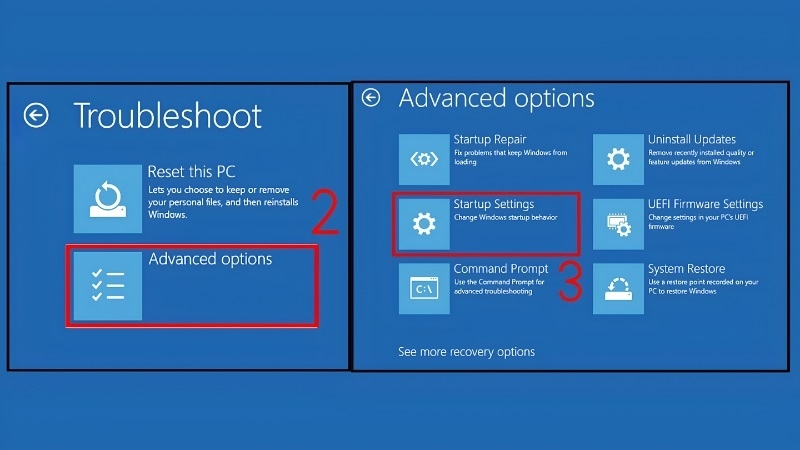 Bạn chọn Troubleshoot, rồi Advanced options, rồi Startup Settings, và bấm Restart bước 2 Bạn chọn Troubleshoot, rồi Advanced options, rồi Startup Settings, và bấm Restart bước 2