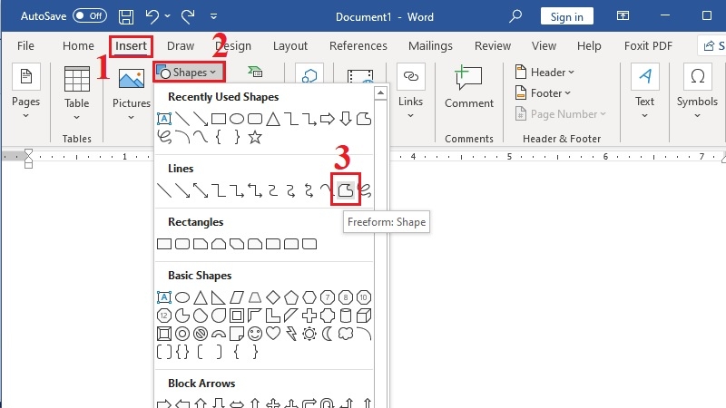 Hai công cụ vẽ hình tự do Freeform Shape và Freeform Scribble trong Word