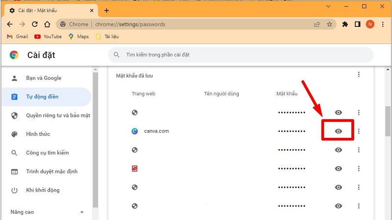 Xem mật khẩu trong Cài đặt Chrome