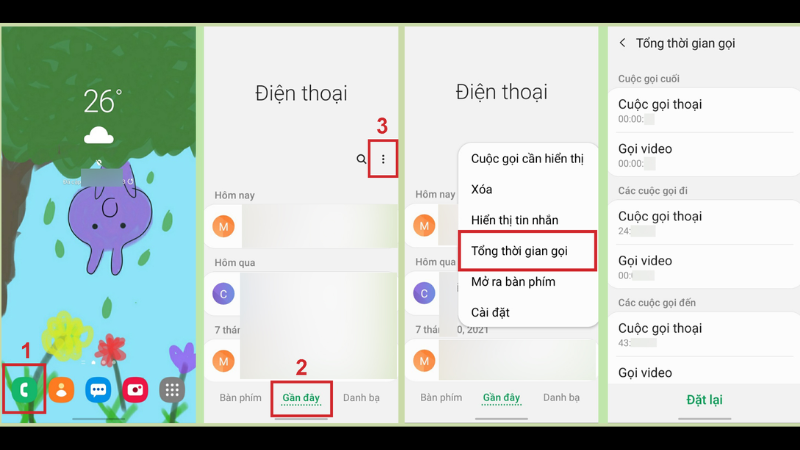 Cách xem thời gian cuộc gọi trên điện thoại Samsung