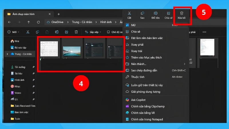 Các bước xóa thủ công ảnh chụp màn hình trong File Explorer trên Windows bước 3