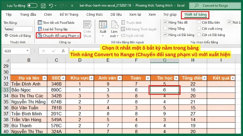 Không tìm thấy nút Convert to Range Không tìm thấy nút Convert to Range
