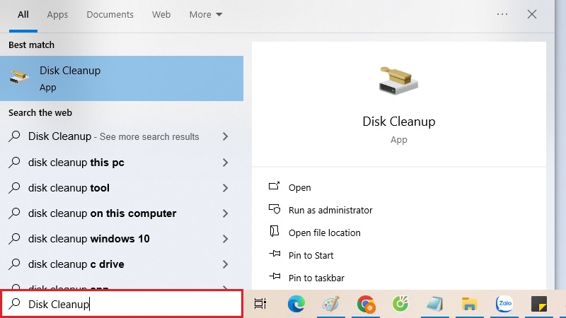 Gõ Disk Cleanup vào thanh tìm kiếm Windows Gõ Disk Cleanup vào thanh tìm kiếm Windows
