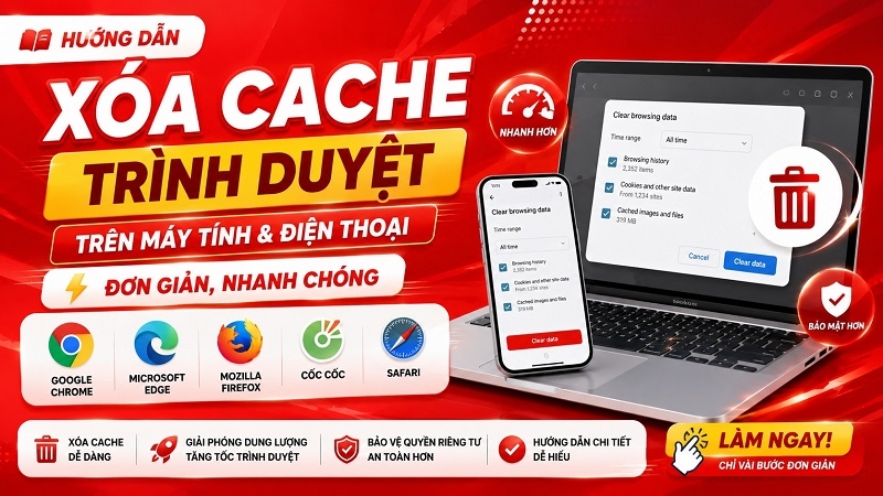 Hướng dẫn xóa Cache trình duyệt trên máy tính & điện thoại – Đơn giản, nhanh chóng