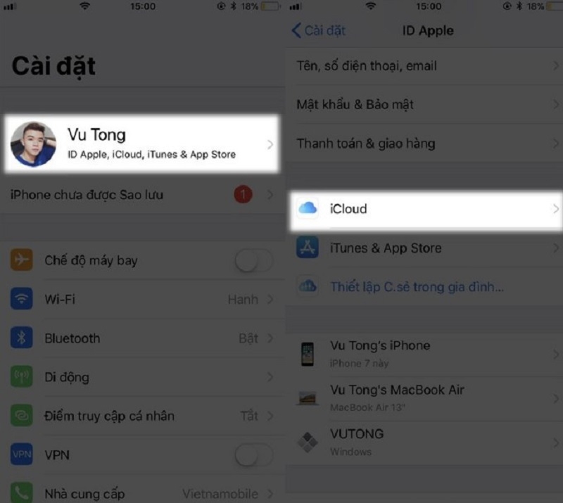 Vào ứng dụng Cài đặt