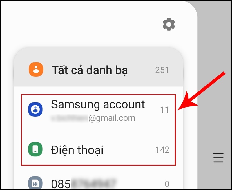 Chọn vị trí mà bạn muốn hiển thị danh bạ