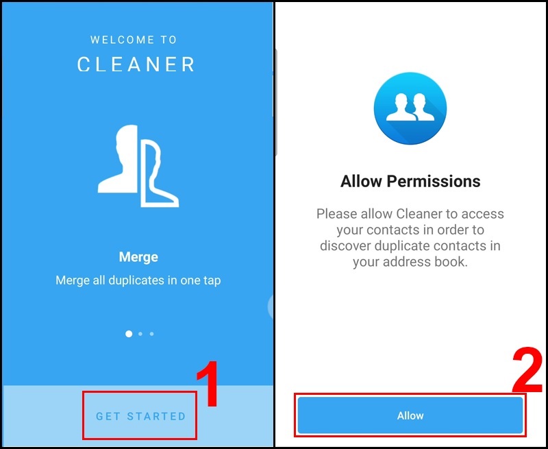 Xóa bằng ứng dụng Cleaner - Merge Duplicate Contacts