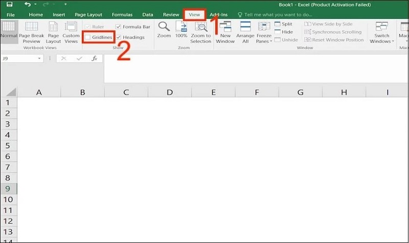 Bỏ tích tại mục Gridlines