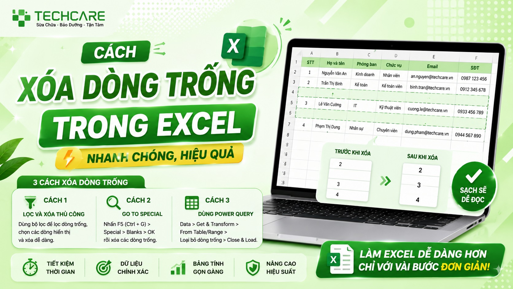Cách xóa dòng trống trong Excel nhanh chóng, hiệu quả