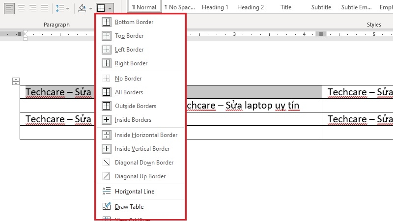 Cách xóa đường kẻ trong Word bằng công cụ Borders