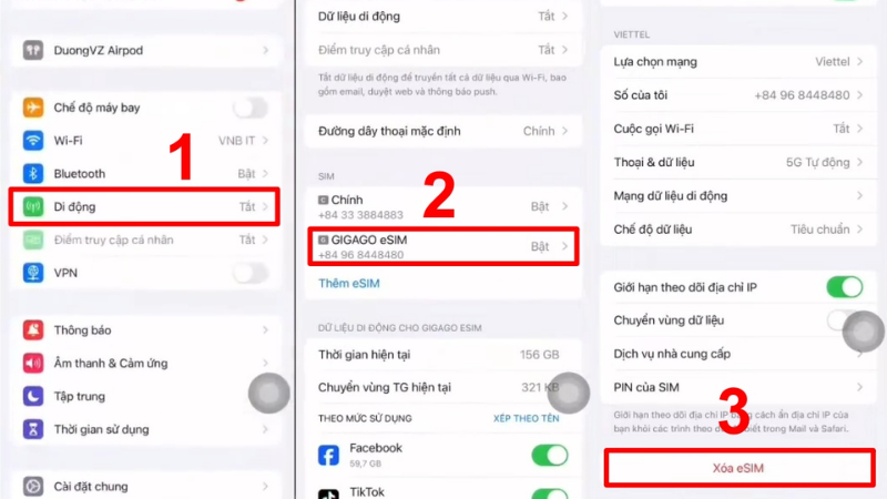 Cách Xóa eSIM Trên iPhone Qua Cài Đặt