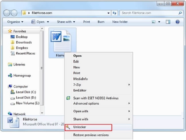 Nhấn Unlocker và chọn nút Delete