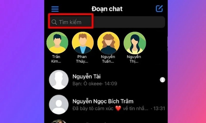 Chọn vào biểu tượng Tìm kiếm