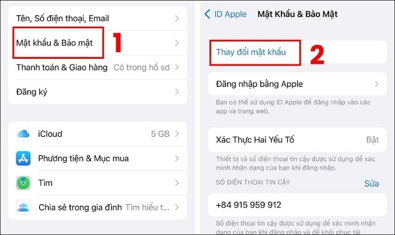 Chọn vào mục Thay đổi mật khẩu