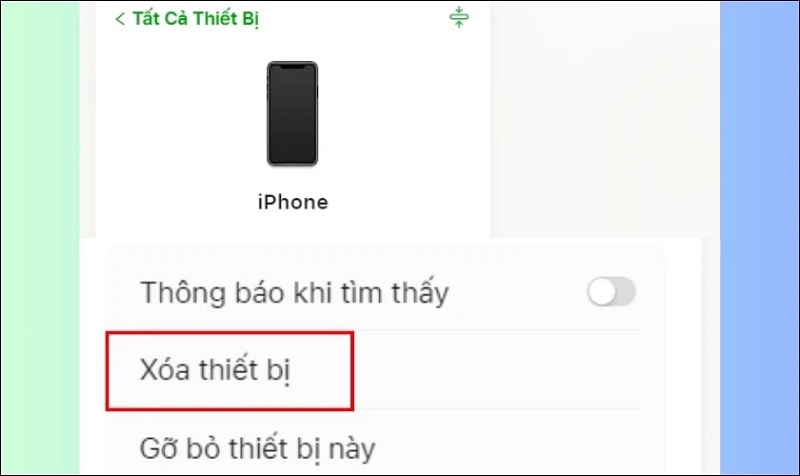 Chọn vào mục Xóa thiết bị
