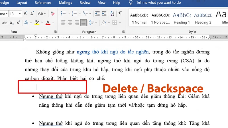 Xóa khoảng trắng trong word bằng phím Delete hoặc Backspace