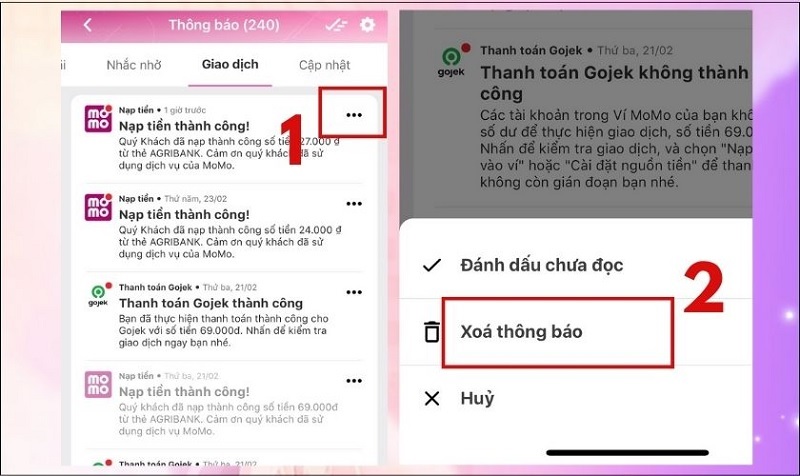 Nhấn nút Xóa thông báo
