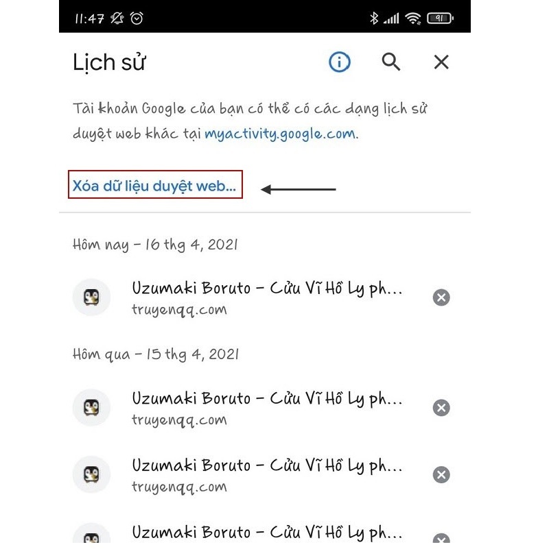 Chọn Xóa dữ liệu duyệt web...