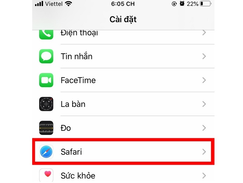 Chọn vào ứng dụng Safari