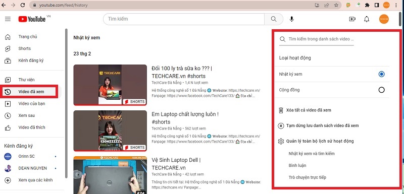 Cách xóa lịch sử tìm kiếm Youtube trên máy tính