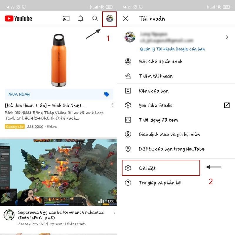 Chọn vào mục Cài đặt