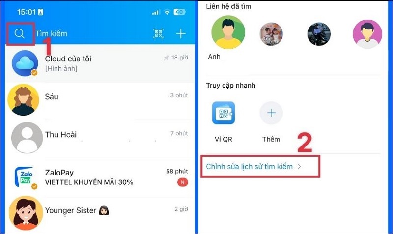 Chọn vào mục Chỉnh sửa lịch sử tìm kiếm