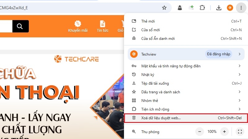 Hướng dẫn xóa lịch sử duyệt web trên Google Chrome bước 2
