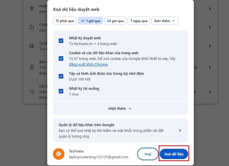 Hướng dẫn xóa lịch sử duyệt web trên Google Chrome bước 3 Hướng dẫn xóa lịch sử duyệt web trên Google Chrome bước 3