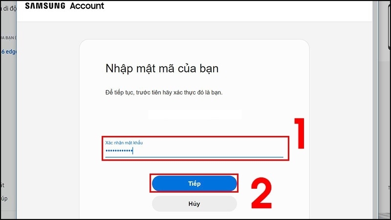 Nhập mật mã Samsung account