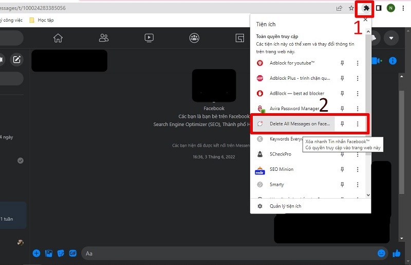 Chọn Delete All Messages on Facebook